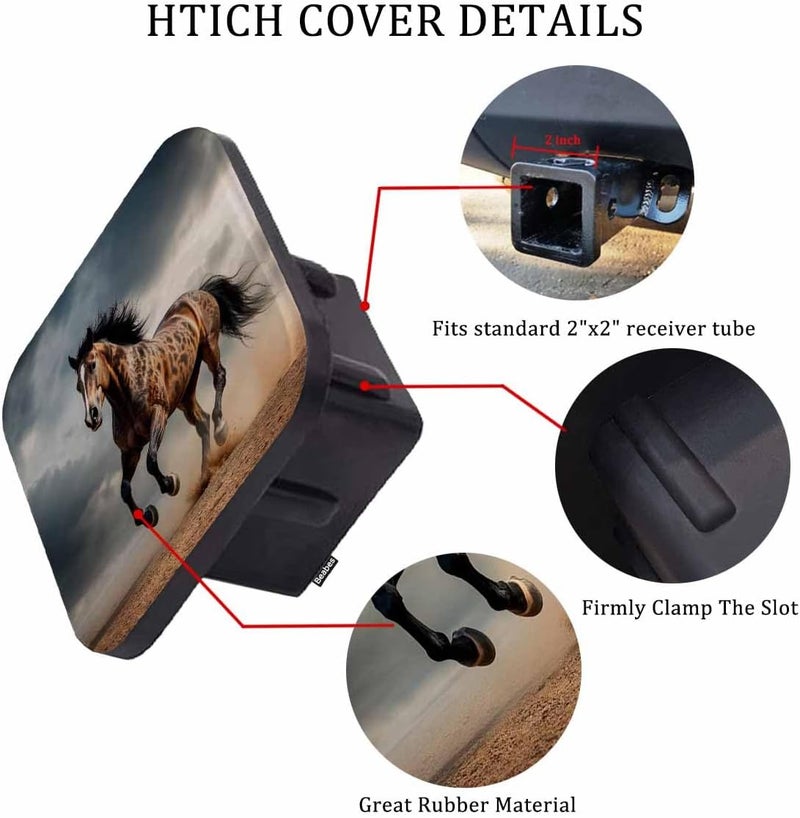 Beabes Hitch Receiver Cover Horse, Wild Stallion Horse in Sand Dust 2" Compatible with Trailer Hitch Tube Cover Plug Cap, Rubber Trailer Hitch Cover Towing Hitch Cover - Image 3